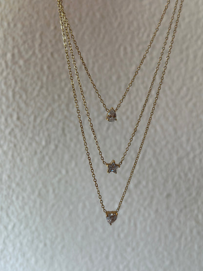3 Layer Crystal Solitaire Necklace