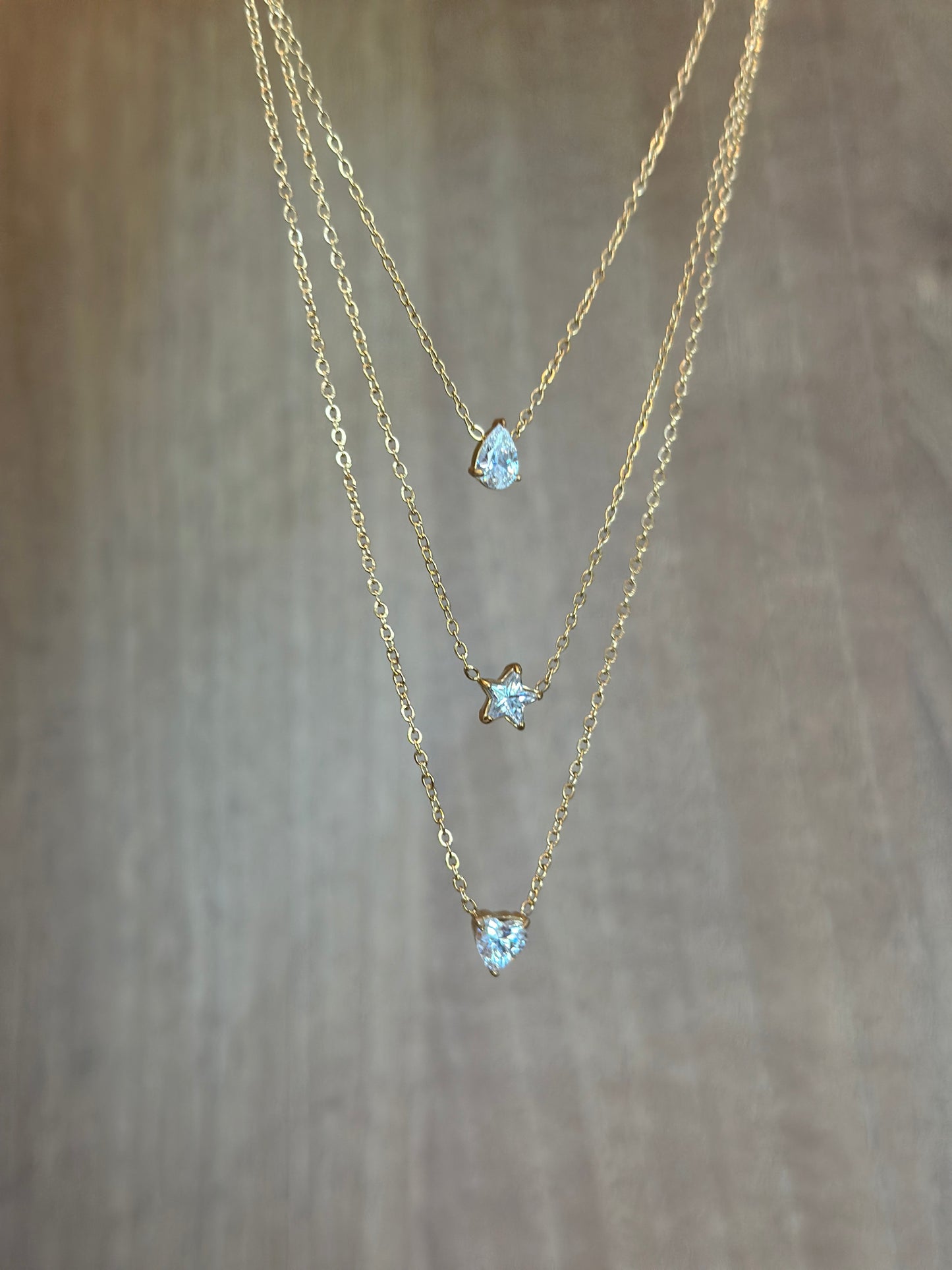 3 Layer Crystal Solitaire Necklace