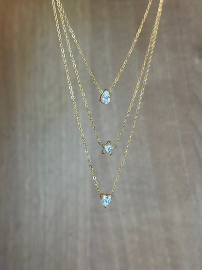 3 Layer Crystal Solitaire Necklace