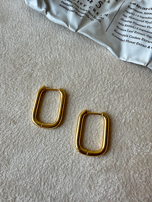 Rectangular Gold Huggie Hoop Earrings