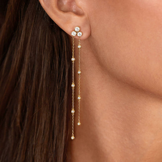 Long CZ Chain Tassel Drop Earrings