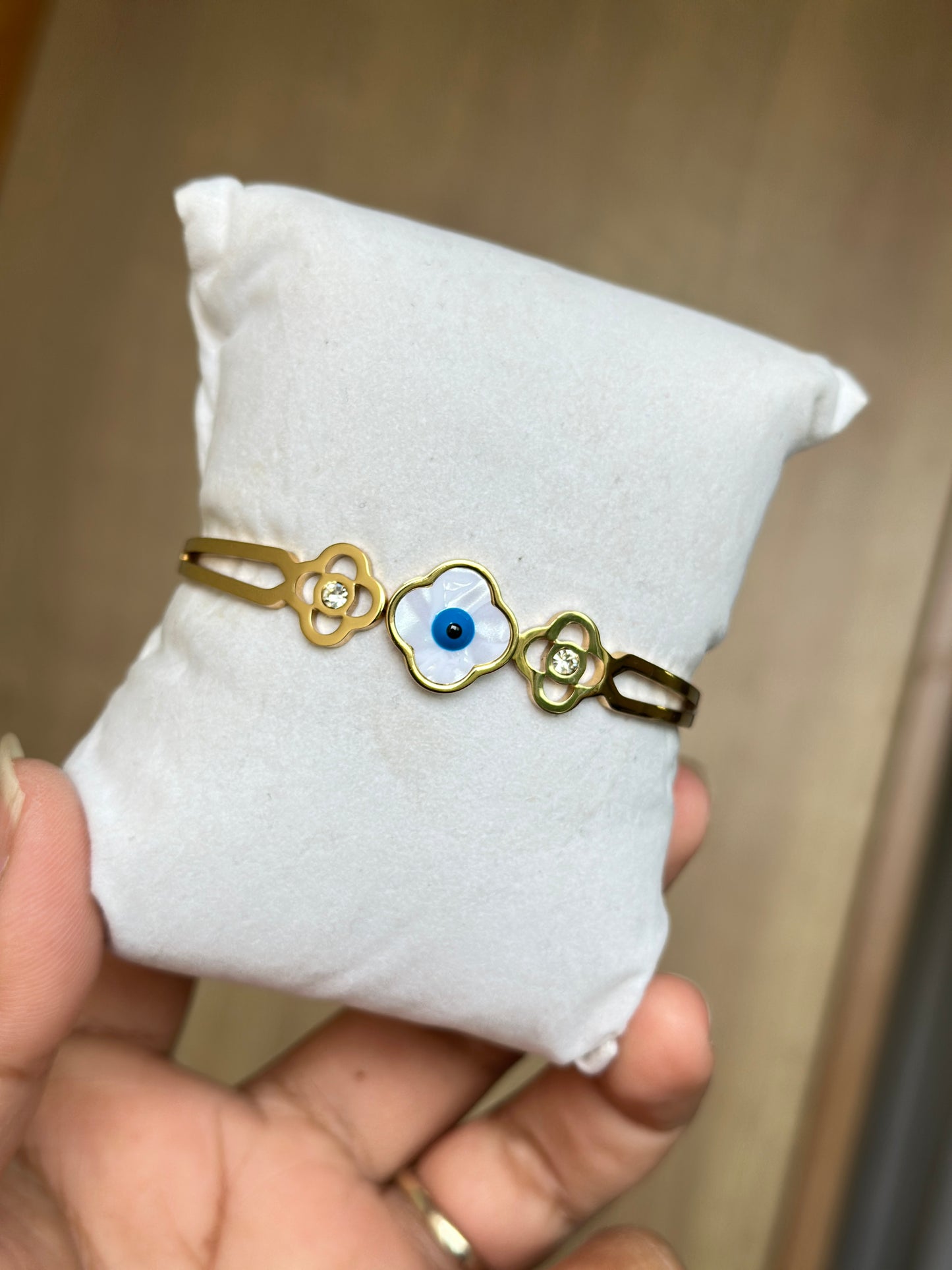 MOP Evil Eye Flower Cuff Bangle