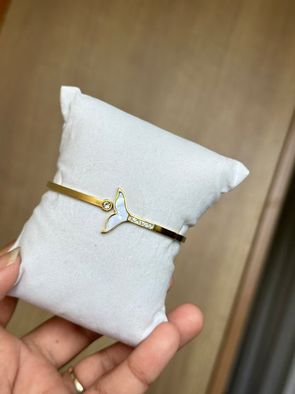 MOP Whale Tail Imported Stone Gold Cuff Bangle