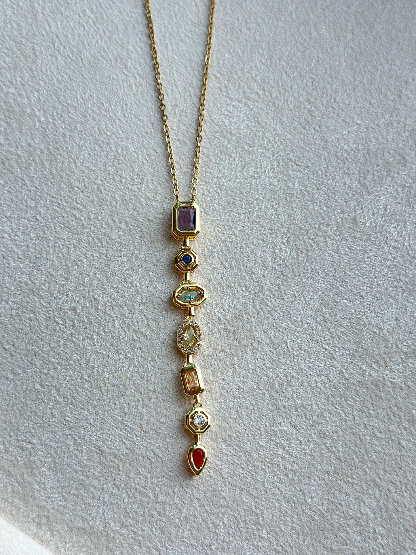Multi Shape Coloured CZ Bar Drop Necklace