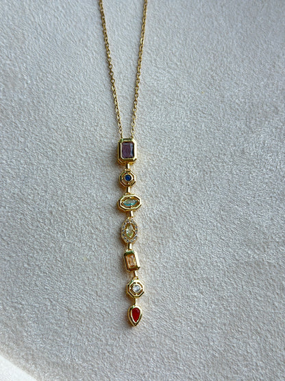 Multi Shape Coloured CZ Bar Drop Necklace