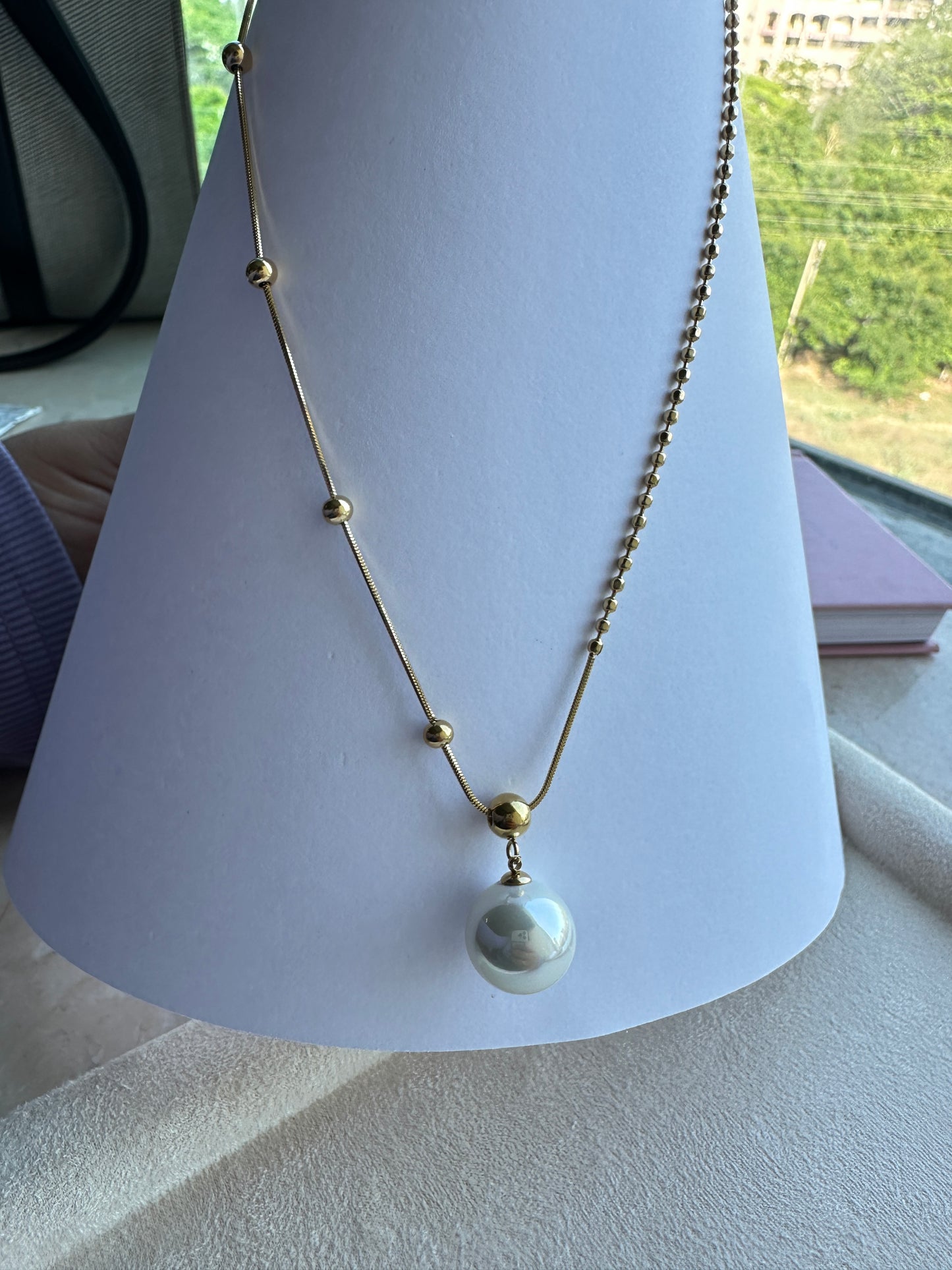 Oversized Pearl Satellite & Ball Chain Necklace