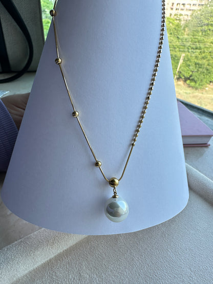 Oversized Pearl Satellite & Ball Chain Necklace