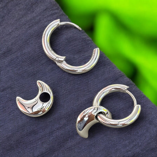 Crescent Moon Hoop Huggie Earrings