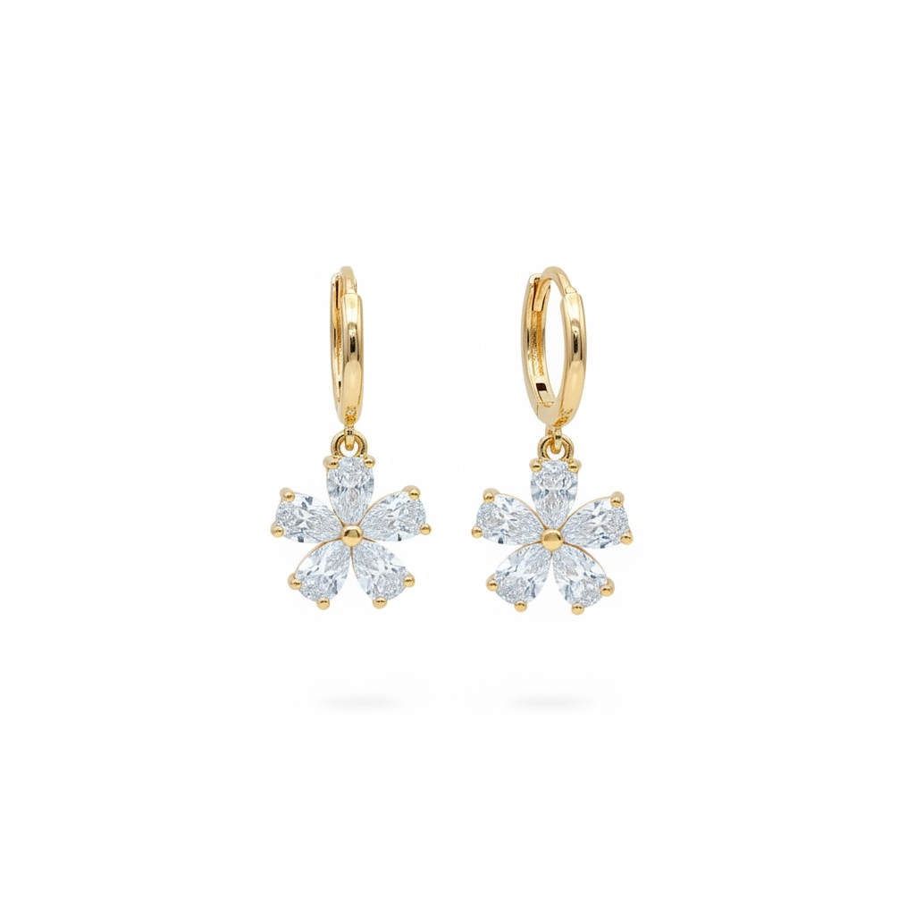Crystal Flower Hoop Drop Earrings