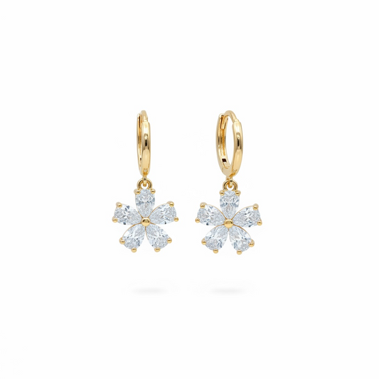 Crystal Flower Hoop Drop Earrings