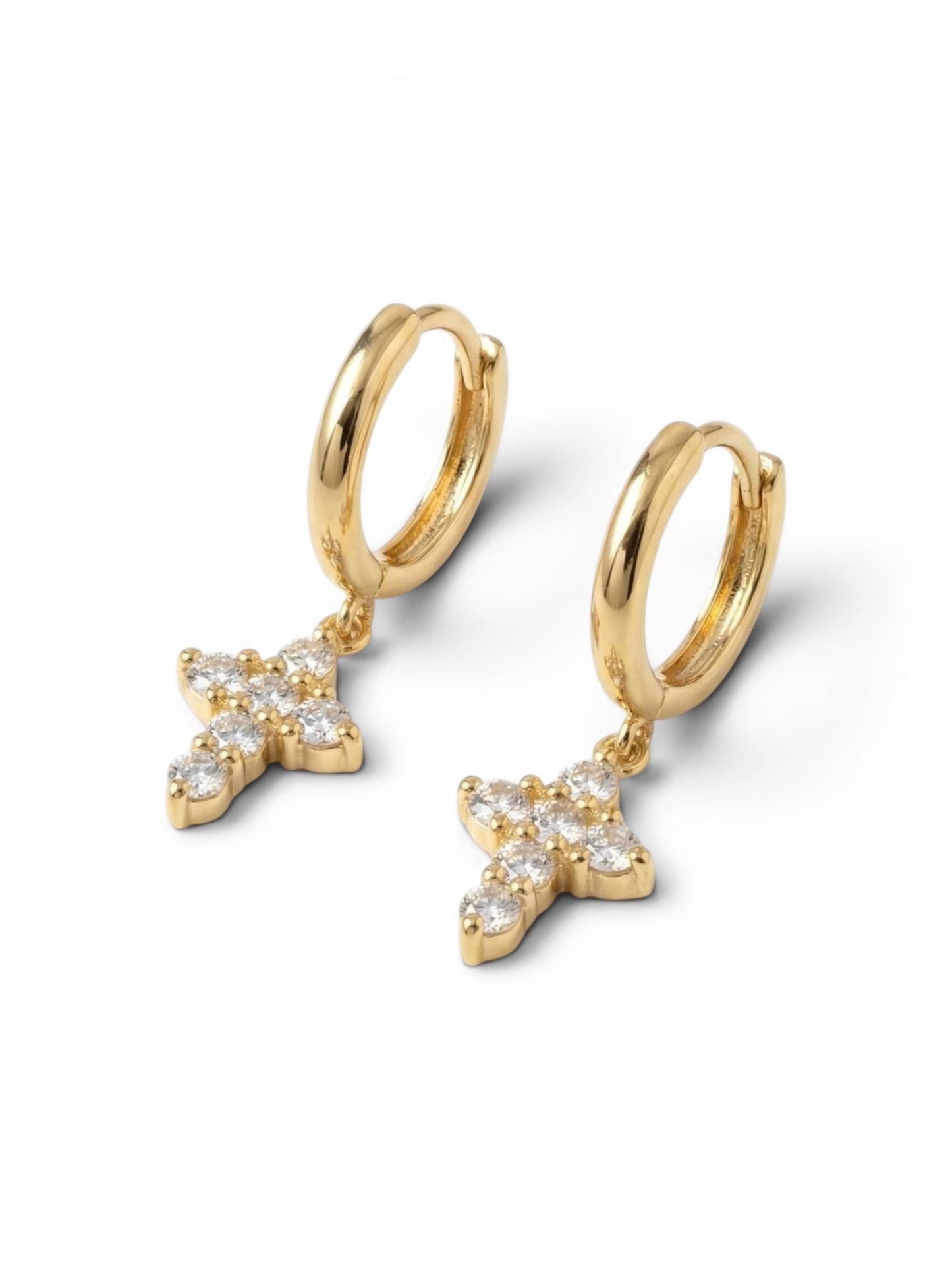 Crystal Cross Charm Hoop Earrings