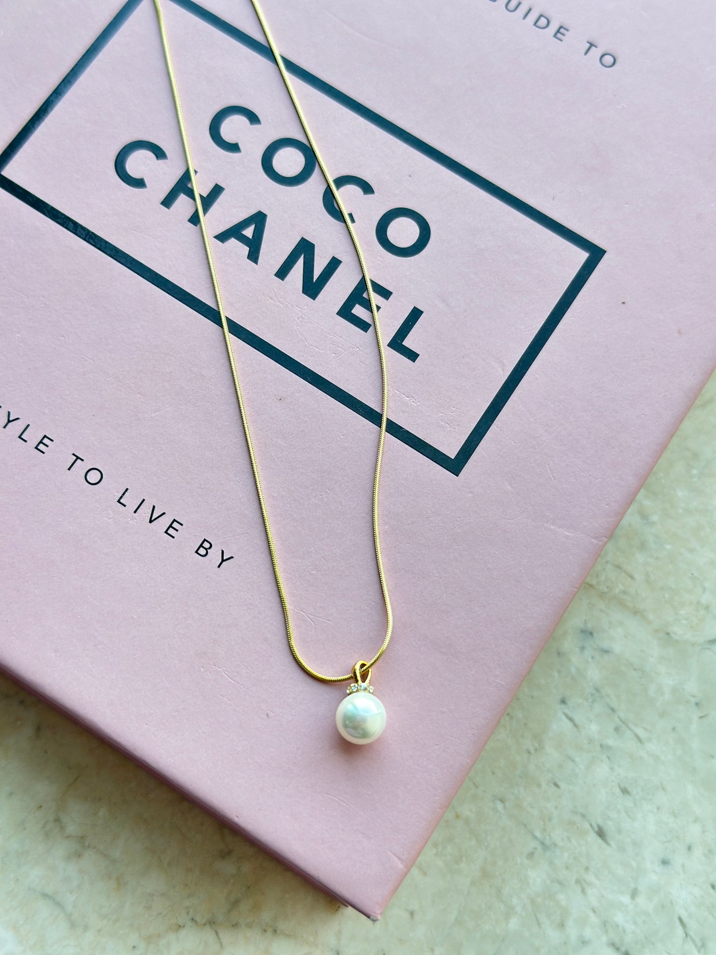 Single Pearl CZ Cap Snake Chain Necklace