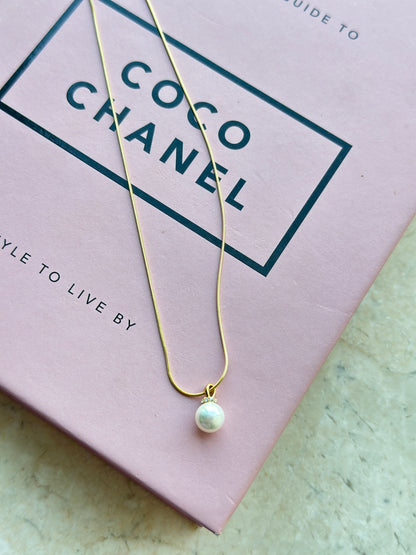 Single Pearl CZ Cap Snake Chain Necklace