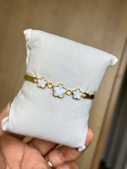 Triple White MOP Clover & Circle Cuff Bangle