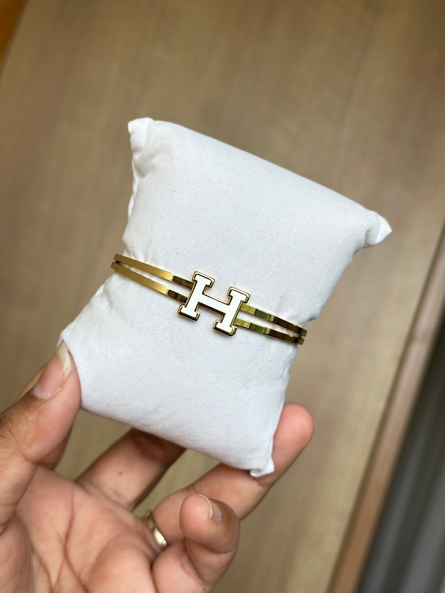 White Enamel H Cuff Bangle