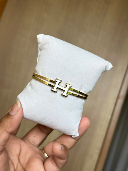 White Enamel H Cuff Bangle