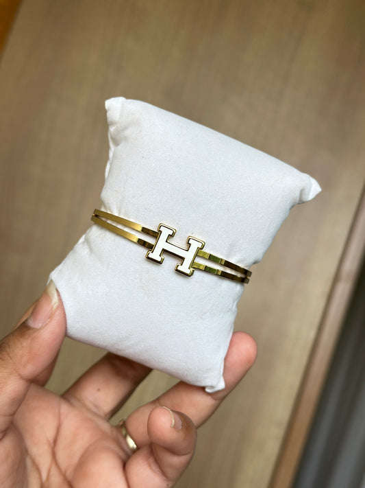White Enamel H Cuff Bangle