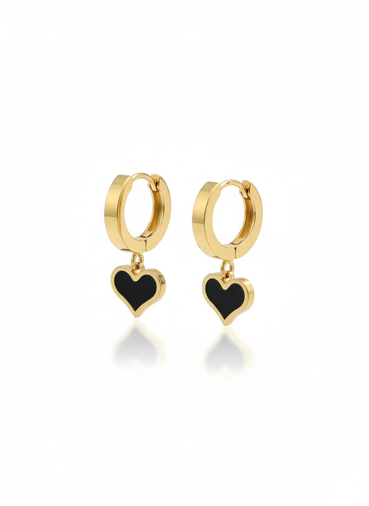 Black Enamel Heart Charm Earrings